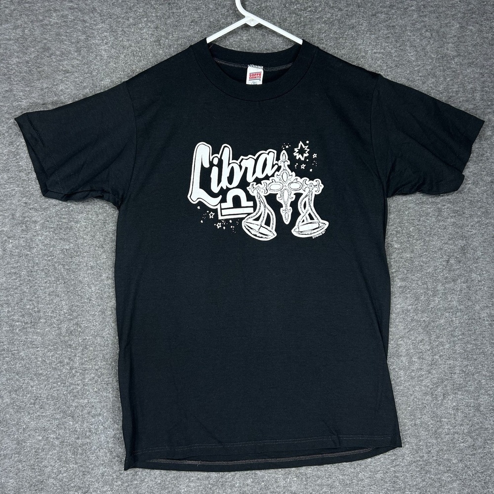 Vintage Libra Zodiac Shirt Adult L Black Graphic Print 80s‎ Soffe Made in USA